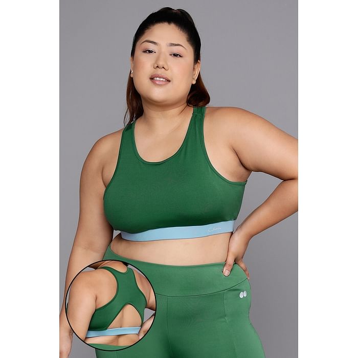 

Clovia Medium Impact Padded Racerback Sports Bra in Forest Green - BRS053P17, Dark green