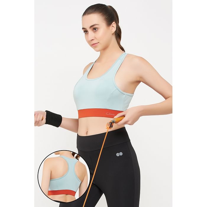 

Clovia Medium Impact Padded Racerback Sports Bra in Mint Green - BR2084D11, Light green