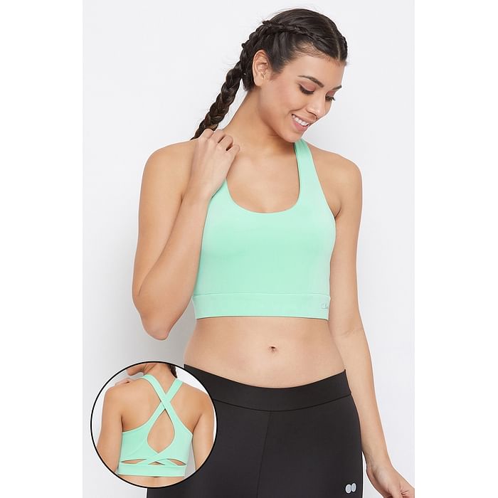 

Clovia Medium Impact Padded Racerback Sports Bra in Mint Green - BR2201P11, Light green