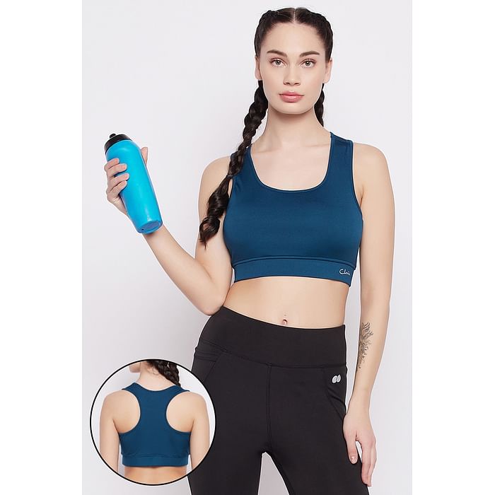 

Clovia Medium Impact Padded Racerback Sports Bra in Navy - BRS046R08