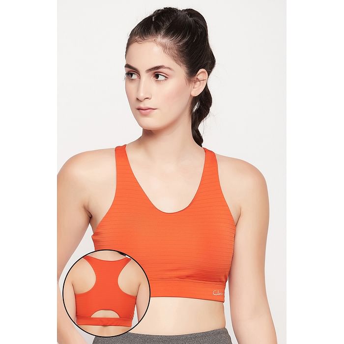 

Clovia Medium Impact Padded Racerback Sports Bra in Orange - BRS046P16