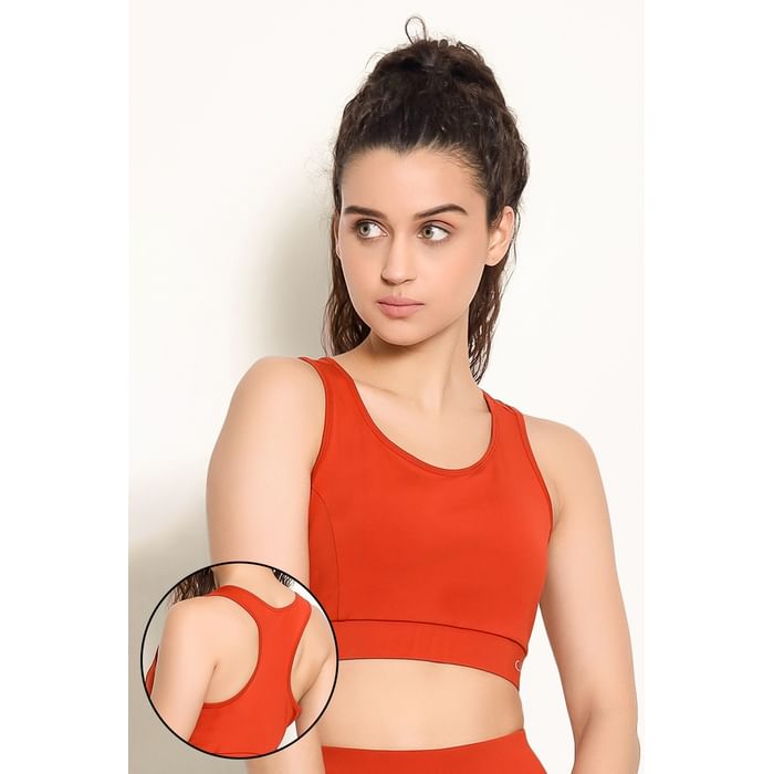 

Clovia Medium Impact Padded Racerback Sports Bra in Orange - BRS520P16
