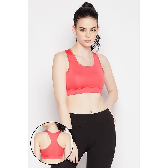

Clovia Medium Impact Padded Racerback Sports Bra in Blush Pink - BRS046P22, Light pink