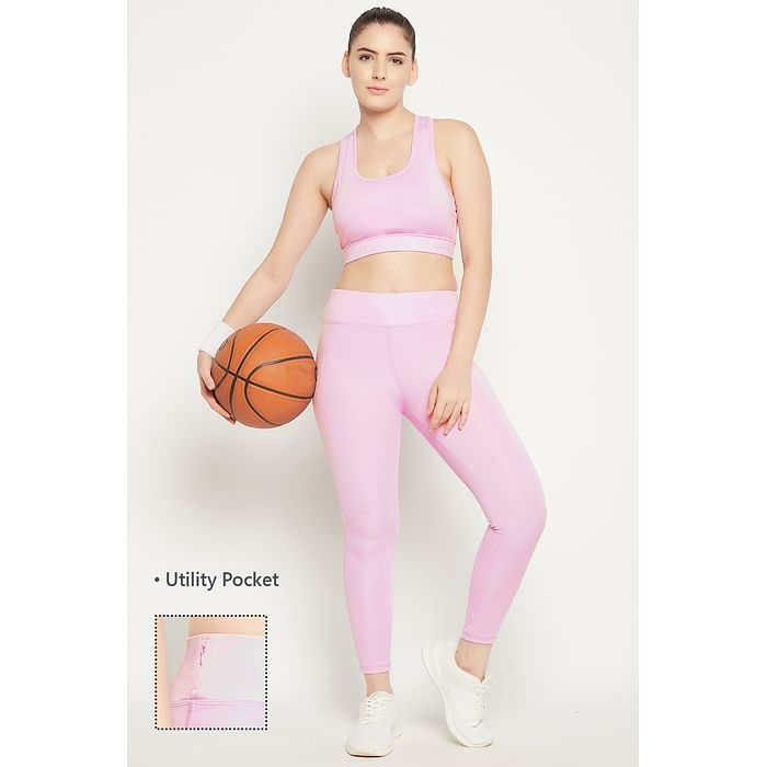 

Clovia Medium Impact Padded Sports Bra & Snug Fit High-Rise Tights in Lilac - ASC099A12, Lavender