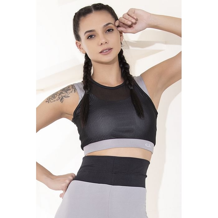 

Clovia Medium Impact Padded Sports Bra with Removable Cups in Black - BR2264P01, Light grey