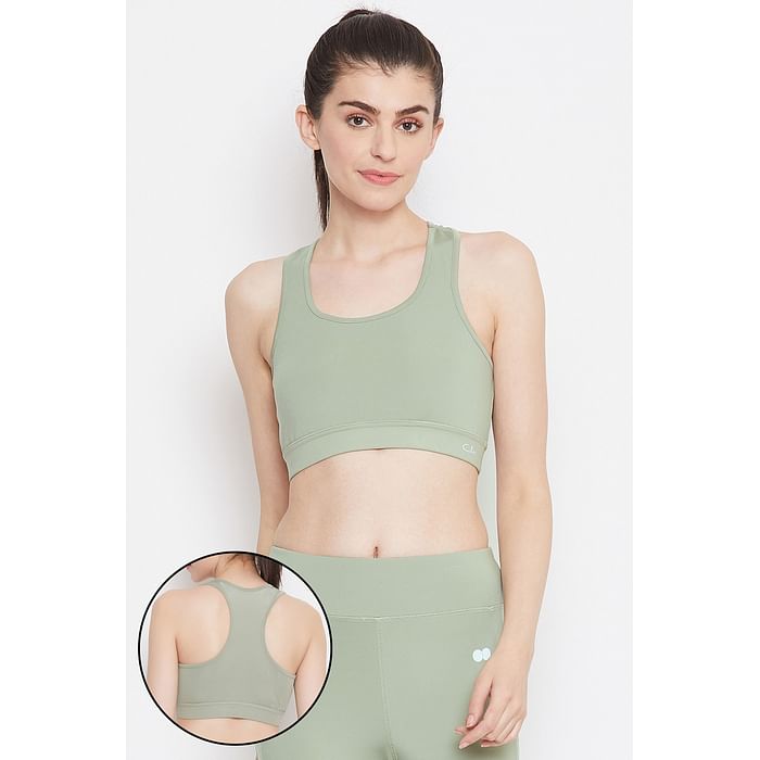 

Clovia Medium Impact Padded Sports Bra with Removable Cups in Sage Green - BR2084A11, Light green