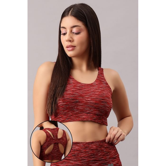 

Clovia Medium Impact Printed Padded Sports Bra in Maroon - BRS062P09