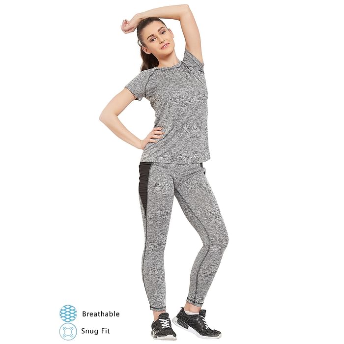 

Clovia Grey Gym/Sports Activewear Top & Tights - ASC113P01, Light grey