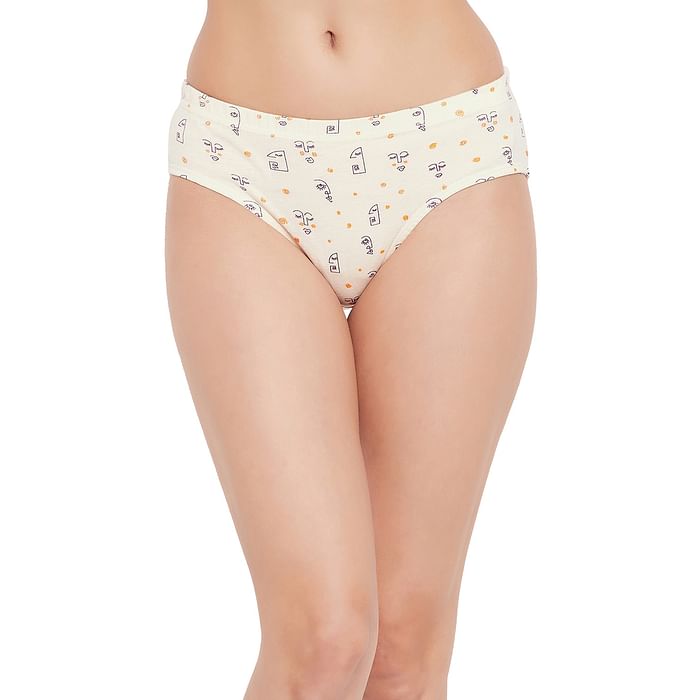 

Clovia Mid Waist Abstract Face Print Hipster Panty in Peach Colour with Inner Elastic - 100% Cotton - PN2855B34