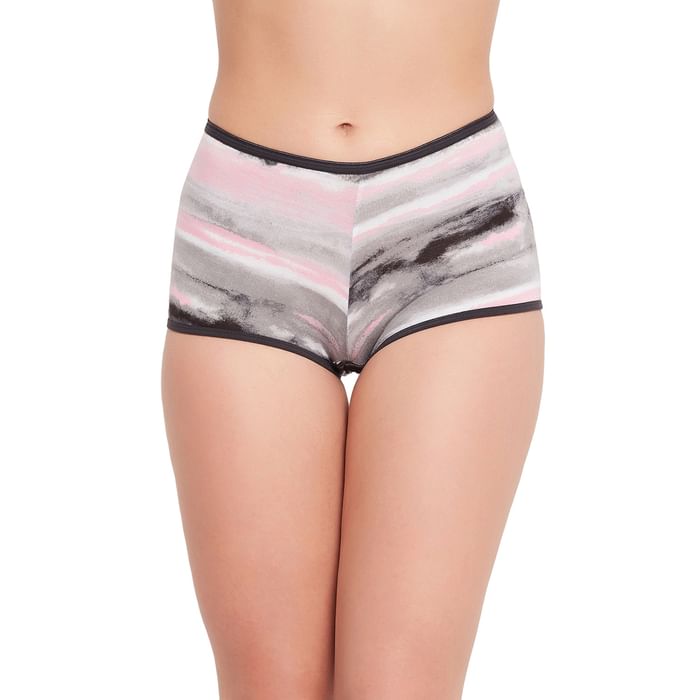 

Clovia Mid Waist Abstract Print Boyshorts in Grey - PN2260B01, Light grey