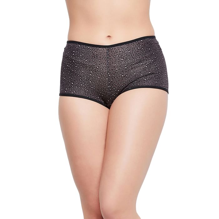 

Clovia Mid Waist Animal Print Boyshorts in Dark Grey - PN2260A05