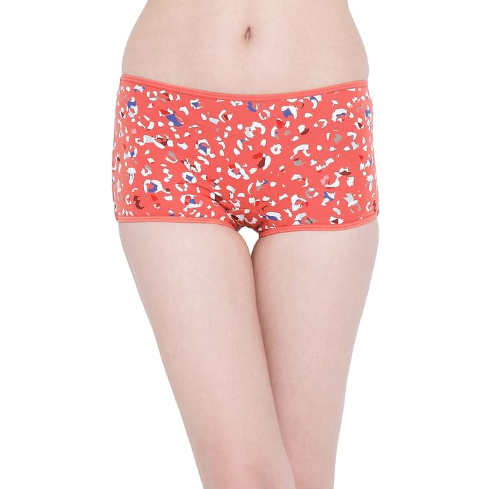 

Clovia Mid Waist Animal Print Boyshorts in Rust Orange - Cotton - PN1089D16