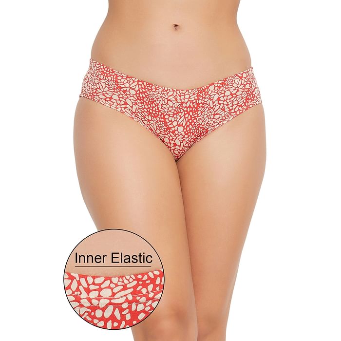 

Clovia Mid Waist Animal Print Hipster Panty with Inner Elastic in Coral Red - Cotton - PN2855V04