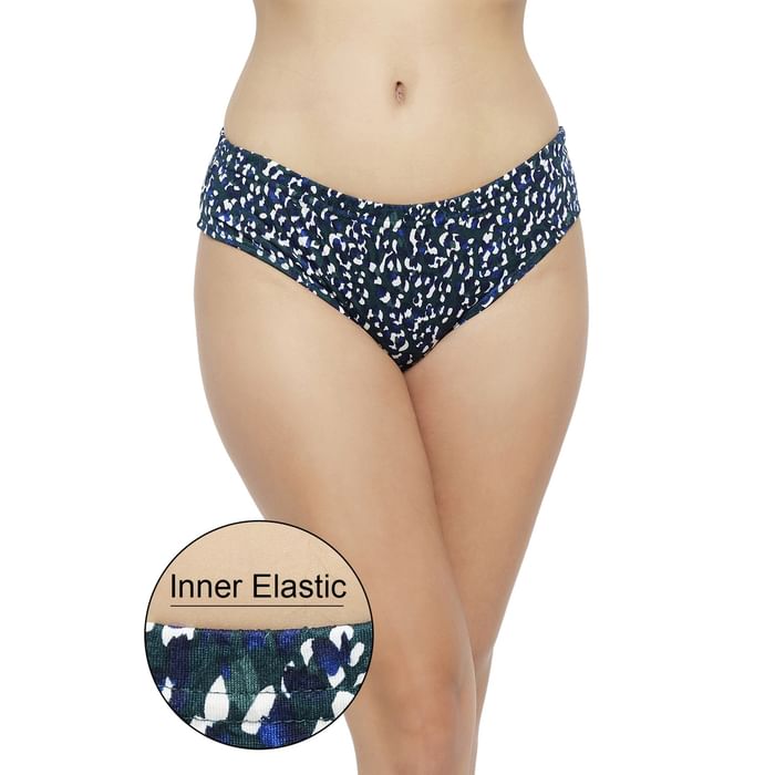 

Clovia Mid Waist Animal Print Hipster Panty in Blue with Inner Elastic - Cotton - PN3227I08, Navy