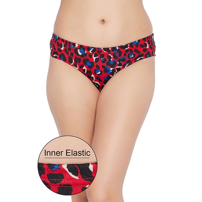 

Clovia Mid Waist Animal Print Hipster Panty in Maroon with Inner Elastic - Cotton - PN2855N04, Red