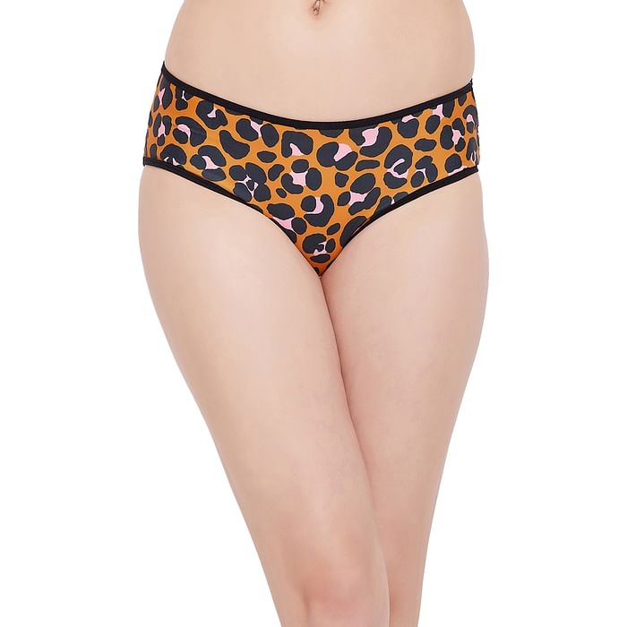

Clovia Mid Waist Animal Print Hipster Panty in Mustard Yellow - PN3404A07