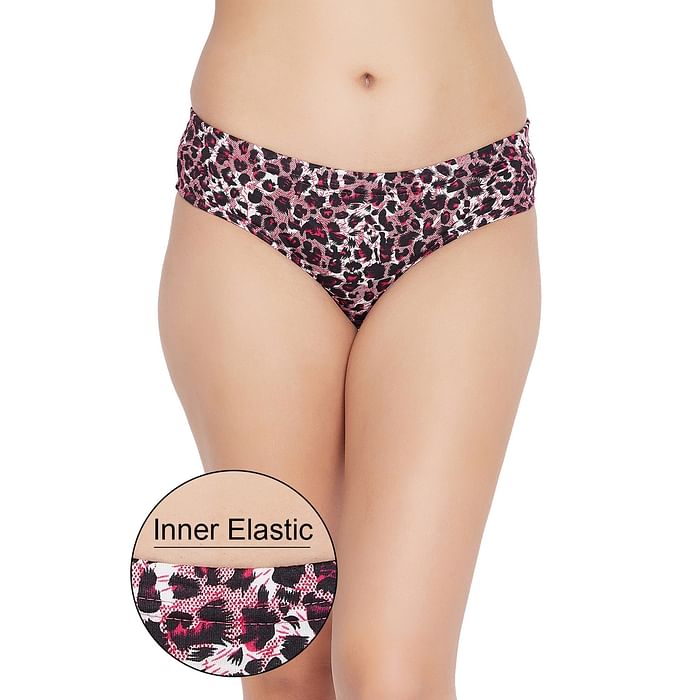 

Clovia Mid Waist Animal Print Hipster Panty in Pink with Inner Elastic - Cotton - PN2855Z14
