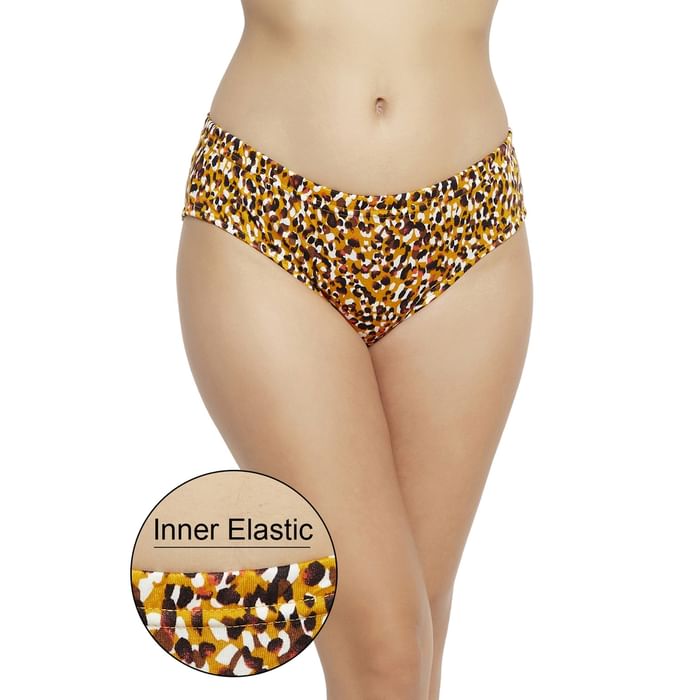 

Clovia Mid Waist Animal Print Hipster Panty in Yellow with Inner Elastic - Cotton - PN2855Z02, Light yellow