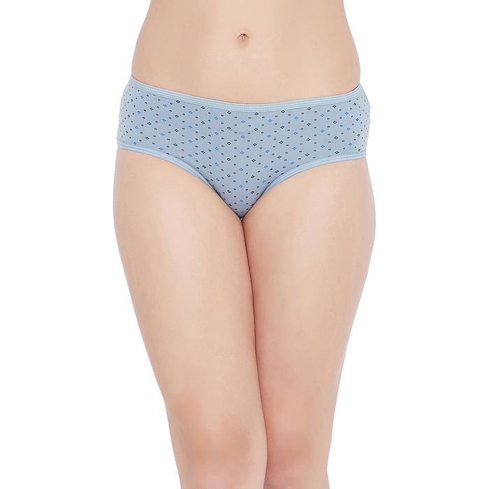 

Clovia Mid Waist Geometric Print Hipster Panty in Powder Blue - Cotton - PN3464T03, Light blue