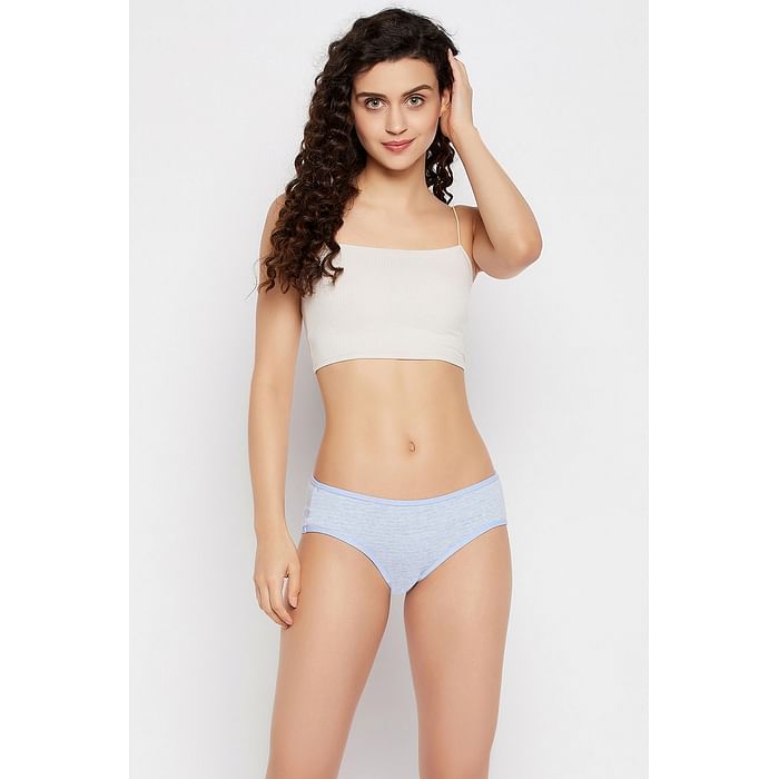 

Clovia Mid Waist Bikini Panty in Baby Blue - Cotton - PN3467E03, Light blue