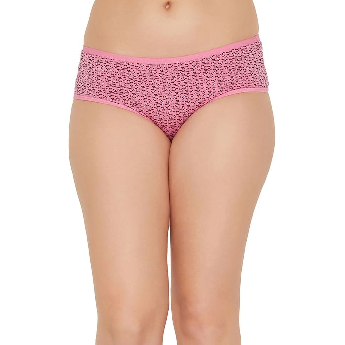 

Clovia Mid Waist Bow Print Hipster Panty in Blush Pink - Cotton - PN3411I22, Light pink