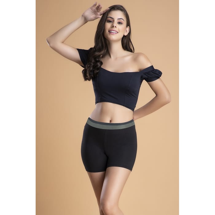 

Clovia Mid Waist Boyleg Panty in Black - Cotton - PN2667A13