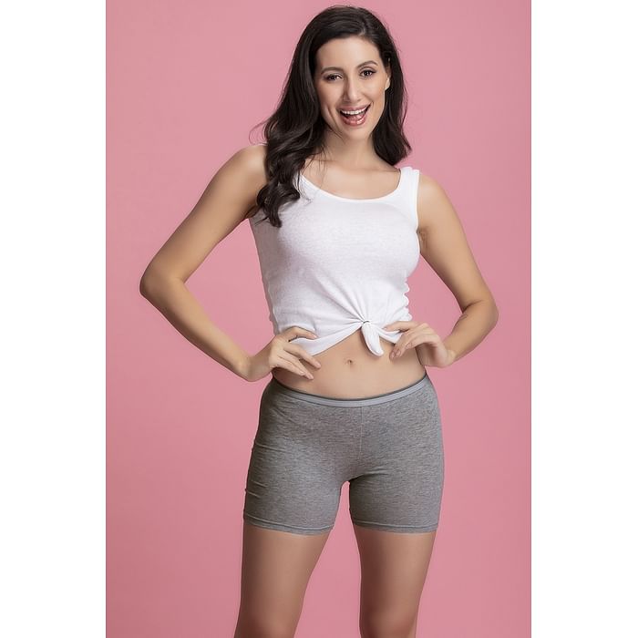 

Clovia Mid Waist Boyleg Panty in Light Grey - Cotton - PN2595P05, Dark grey