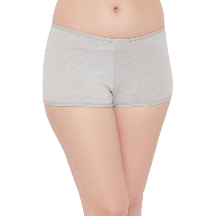 

Clovia Mid Waist Boyshorts in Grey Melange - Cotton - PN3462A01, Light grey