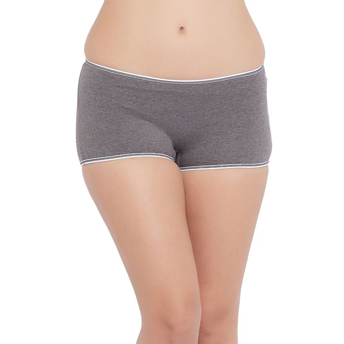 

Clovia Mid Waist Boyshorts in Grey Melange - Cotton - PN2024A05, Dark grey