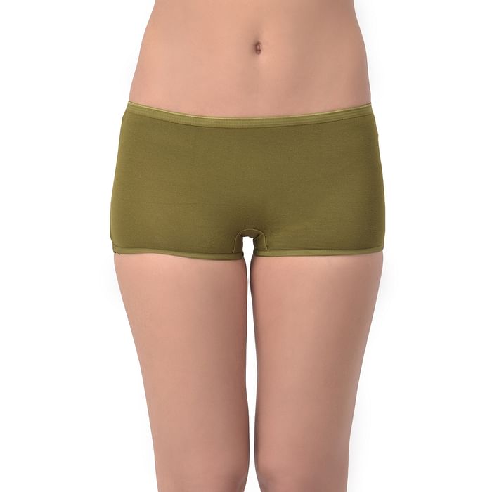 

Clovia Mid Waist Boyshorts in Dark Green - Cotton - PN3462A17