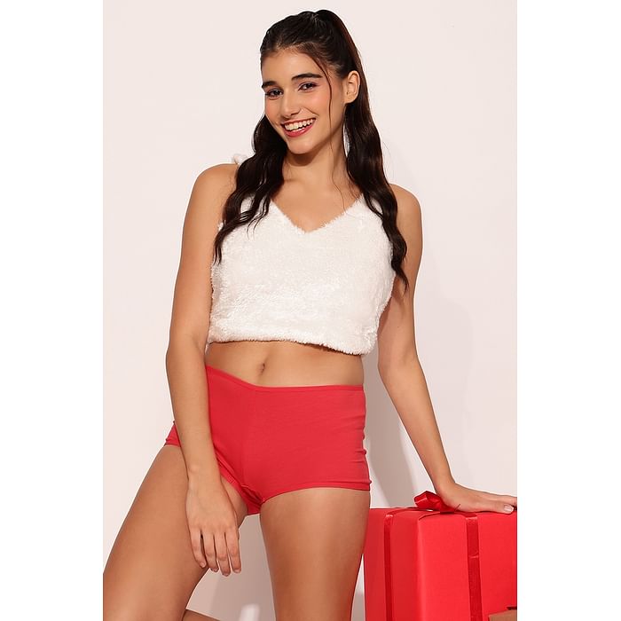 

Clovia Mid Waist Boyshorts in Red - Cotton - PN3530P04