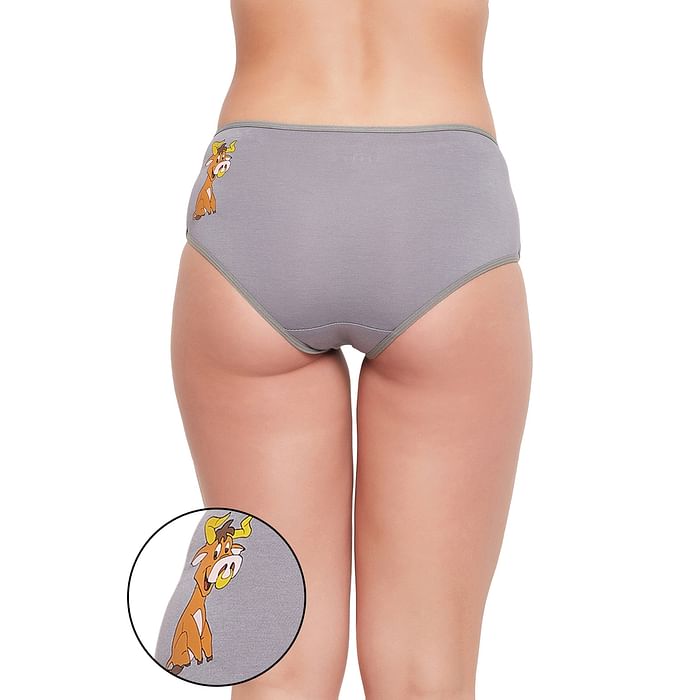 

Clovia Mid Waist Bull Print Hipster Panty in Grey - Cotton - PN3297B05, Dark grey