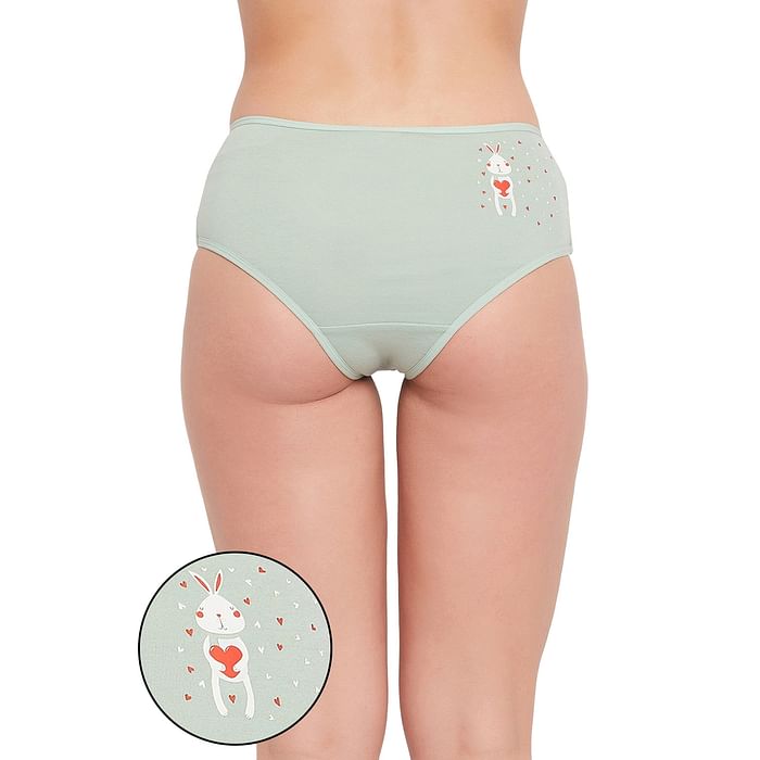 

Clovia Mid Waist Bunny Print Hipster Panty in Mint Green - Cotton - PN3310A11, Light green