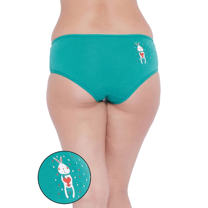 

Clovia Mid Waist Bunny Print Hipster Panty in Teal Green - Cotton - PN3350A36