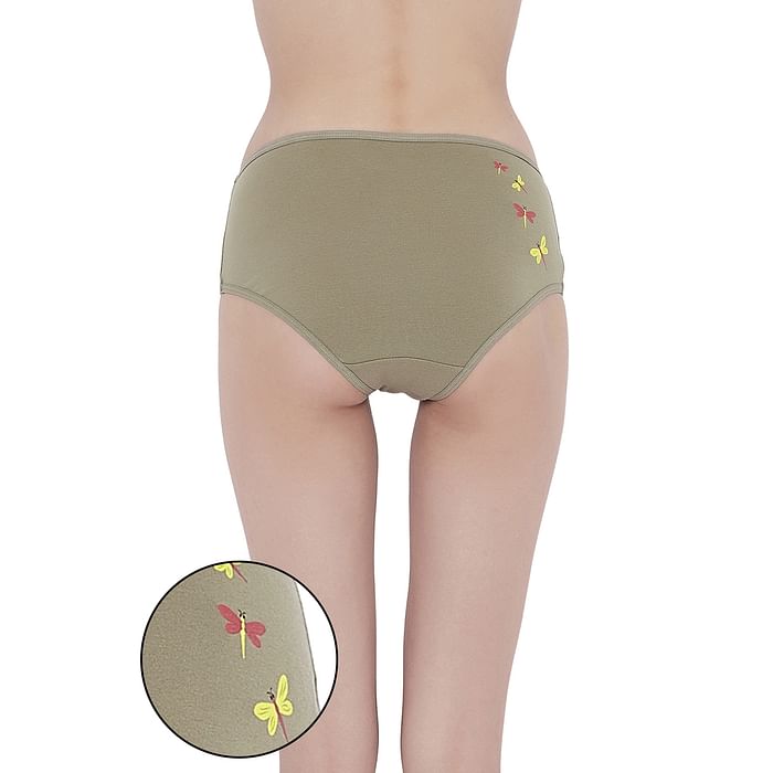 

Clovia Mid Waist Dragonfly Print Hipster Panty in Olive Green - Cotton - PN3297A11, Light green