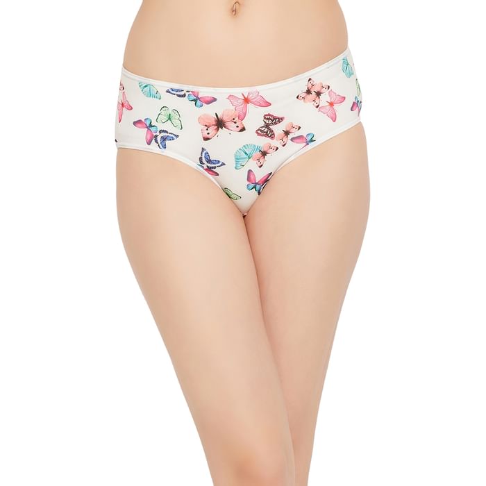 

Clovia Mid Waist Butterfly Print Hipster Panty in White - Cotton - PN2854Z18