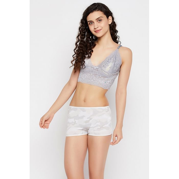 

Clovia Mid Waist Camouflage Print Boyshorts Panty in Light Grey - Cotton - PN2260D01