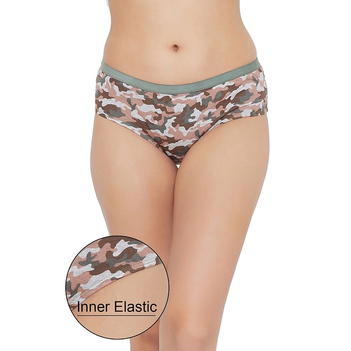 

Clovia Mid Waist Camouflage Print Hipster Panty in Grey with Inner Elastic - Cotton - PN3329M01, Light grey