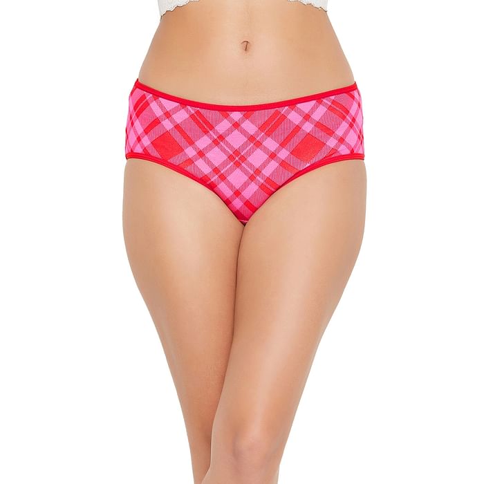 

Clovia Mid Waist Checked Hipster Panty in Pink - Cotton - PN2854A14