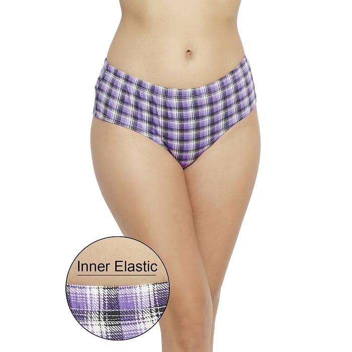 

Clovia Mid Waist Checked Hipster Panty in Purple with Inner Elastic - Cotton - PN2855V12, Lavender