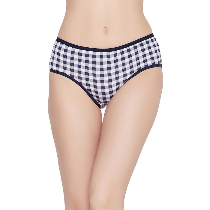 

Clovia Mid Waist Checkered Hipster Panty in Blue - Cotton - PN2990U08, Navy