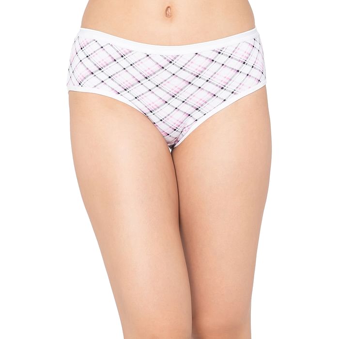 

Clovia Mid Waist Checkered Hipster Panty in White - Cotton - PN3411U18