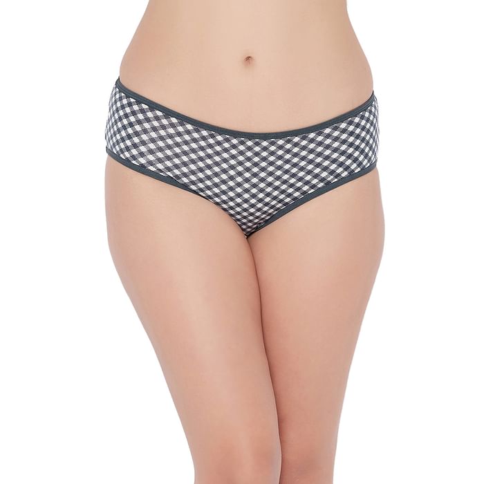 

Clovia Mid Waist Checkered Print Hipster Panty in Blue - Cotton - PN3411J08, Navy