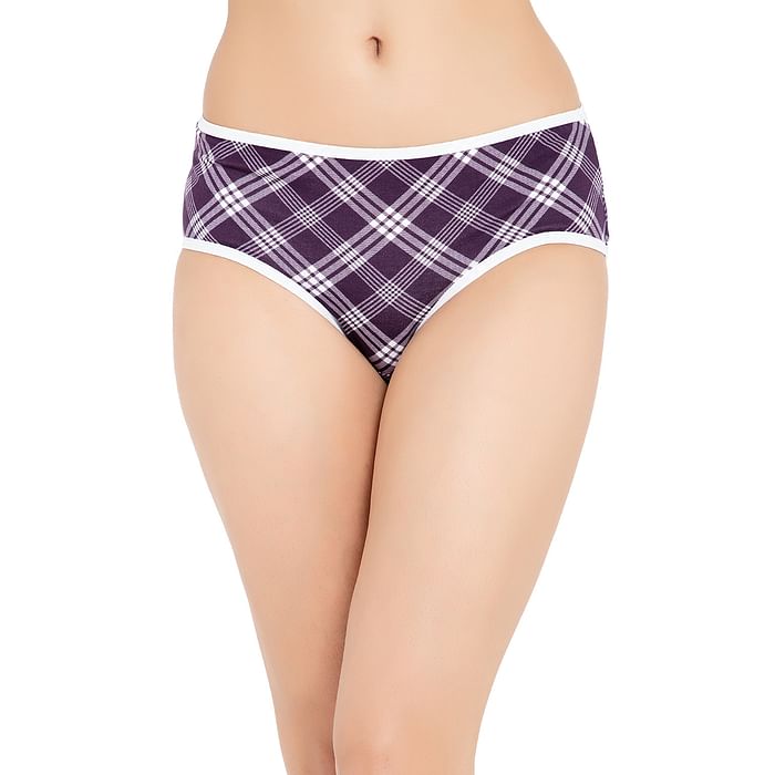 

Clovia Mid Waist Checkered Print Hipster Panty in Purple - Cotton - PN3411A15