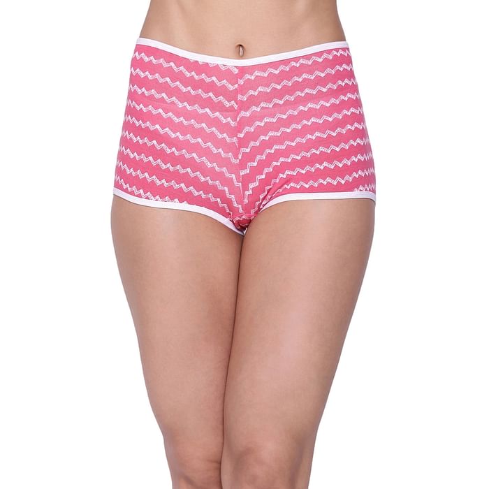

Clovia Mid Waist Chevron Print Boyshorts in Coral Pink - Cotton - PN2260L22, Light pink