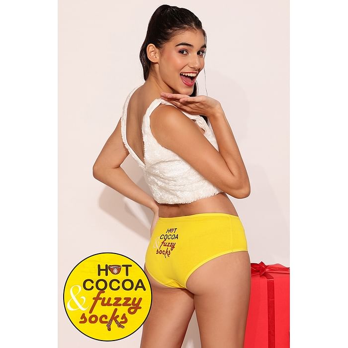 

Clovia Mid Waist Christmas Print Hipster Panty in Yellow - Cotton - PN3255B02, Light yellow