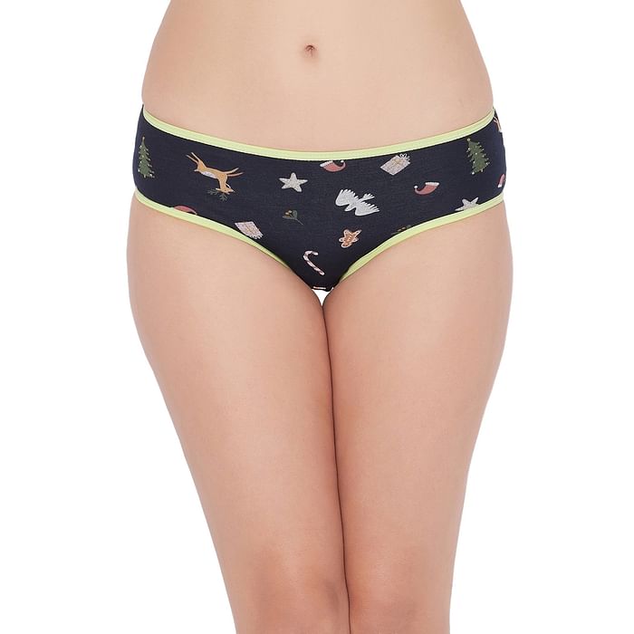 

Clovia Mid Waist Christmas Print Hipster Print in Navy - Cotton - PN2854B08