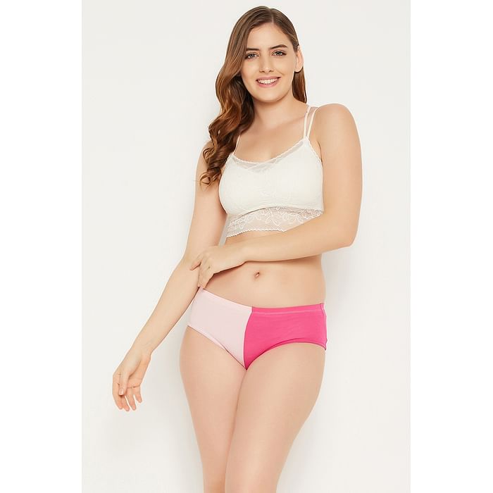 

Clovia Mid Waist Colourblocked Hipster Panty in Blush Pink with Inner Elastic - Cotton - PN3513P14