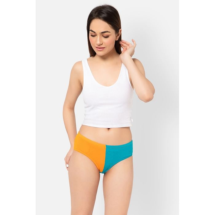 

Clovia Mid Waist Colourblocked Hipster Panty in Orange with Inner Elastic - Cotton - PN3513P16