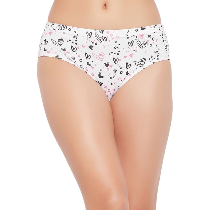 

Clovia Mid Waist Doodle Print Hipster Panty in White with Inner Elastic - Cotton - PN3227X18